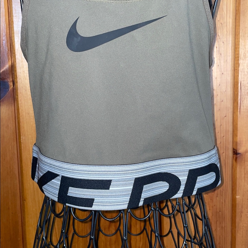 Olive Green Sports Tank Womens-Nike Pro Graphic Cropped Athletic Training Tank - Picture 4 of 6